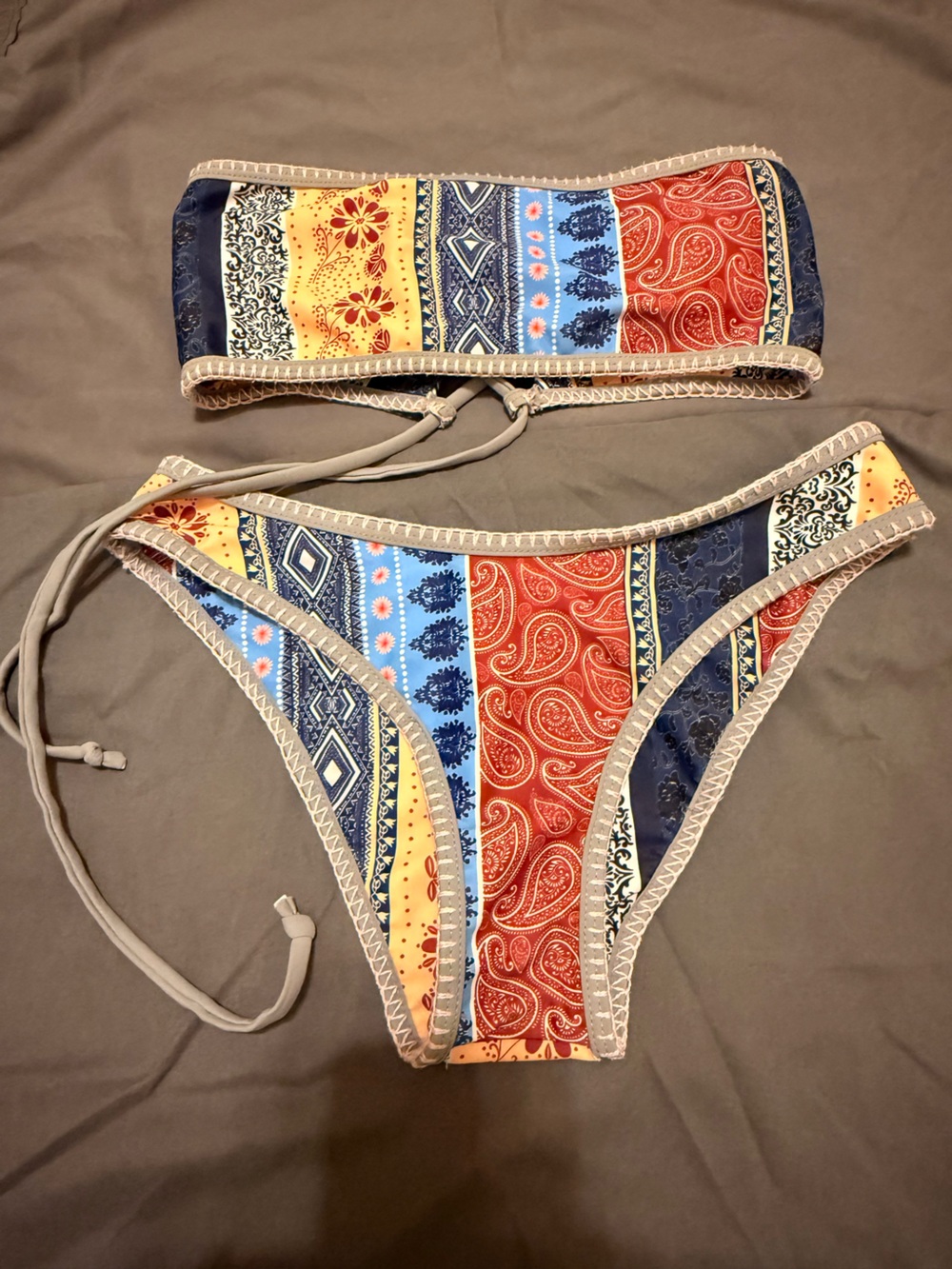 Zaful Multi-Color Striped Paisley Bikini (Bandeau + Bottoms)